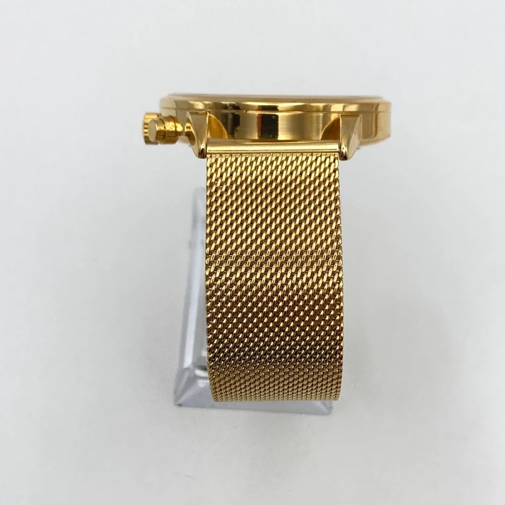 Megir Men's Chronograph Watch 43mm Gold Tone Date Mesh Band WR New Battery
